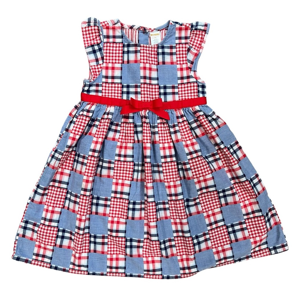 Gymboree Red, Blue & White Plaid Ribbon Waist Dress
